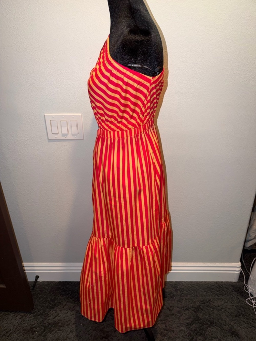 RACHEL Rachel Roy One-Shoulder Red and Yellow Striped Colorblock Maxi Dress - Picture 8 of 10